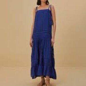 Farm Rio Blue Lace Sleeveless Maxi Dress Royal Blue Size S